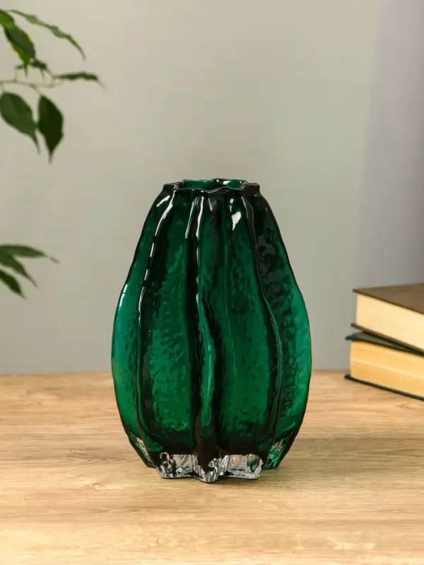 Ваза стекло настольная  Ваза стекло настольная "Кэли" 21х12х6 см, зелёный