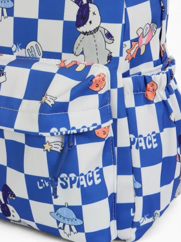 Рюкзак школьный на молнии, с карманами, в клетку, 28&times;11.5&times;40 см, синий