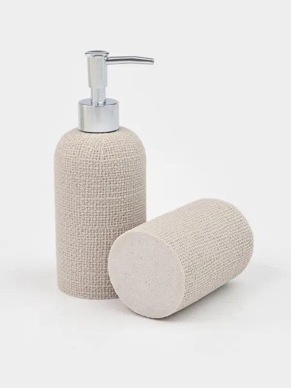 Набор для ванной "Плетение" 2 предмета (дозатор для мыла, стакан), цвет бежевый