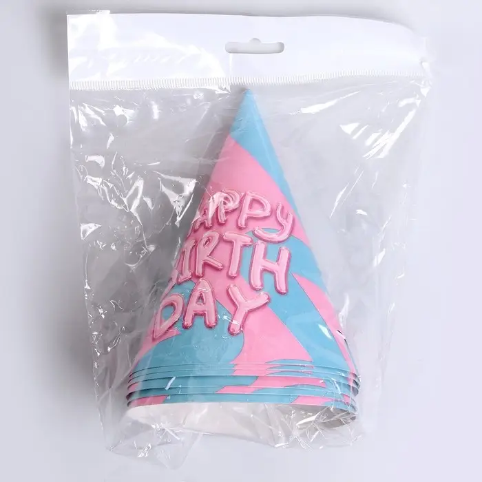 Колпак бумажный Happy Birthday, (набор 6 шт) Колпак бумажный Happy Birthday, (набор 6 шт)