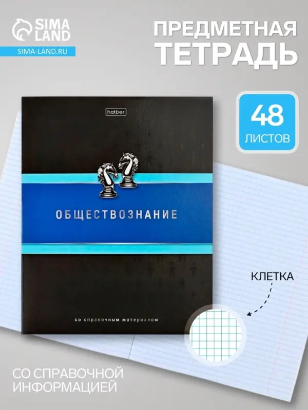 Предметная тетрадь по обществознанию Hatber &laquo;Гармония&raquo;, 48 листов, в клетку, со справочным материалом, обложка из мелованного картона