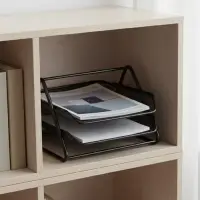 Лоток для бумаг горизонтальный, металлическая сетка, 2 отделения, чёрный