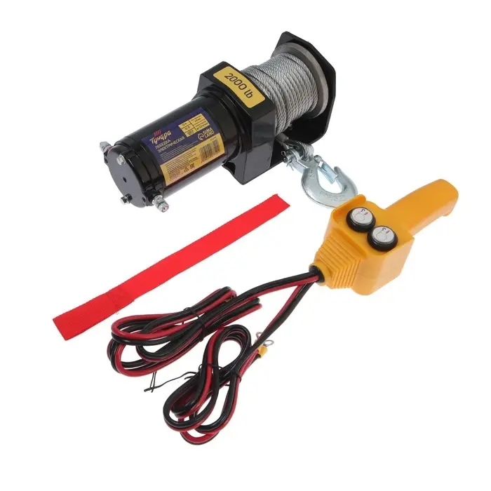 Лебедка электрическая ТУНДРА, 12V, 2000 lb (0.9 т), 1 л.с., до 3.2 м/мин, 4.8 мм &times; 12 м