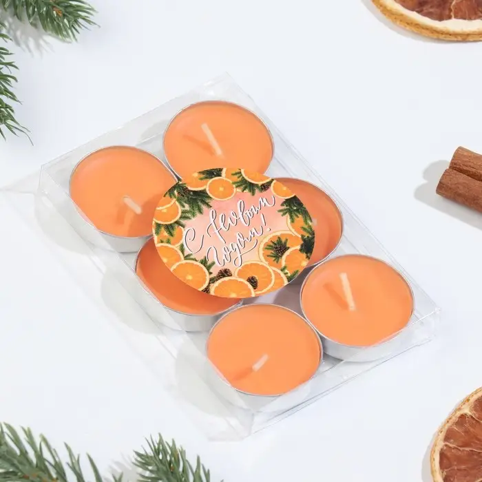 Свечи чайные ароматические, 6 шт, апельсин, Новый год Свечи чайные ароматические, 6 шт, апельсин, Новый год