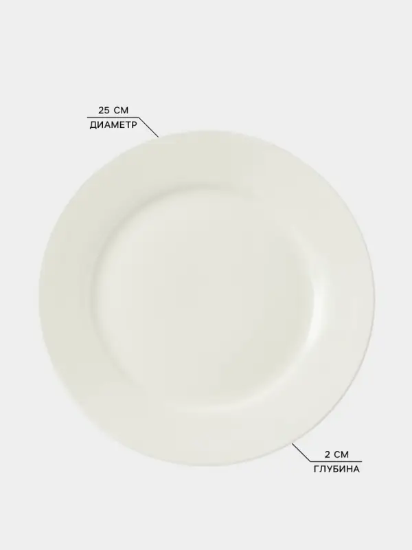 Тарелка обеденная Доляна White Label, d=25 см, с утолщённым краем, фарфор, белая