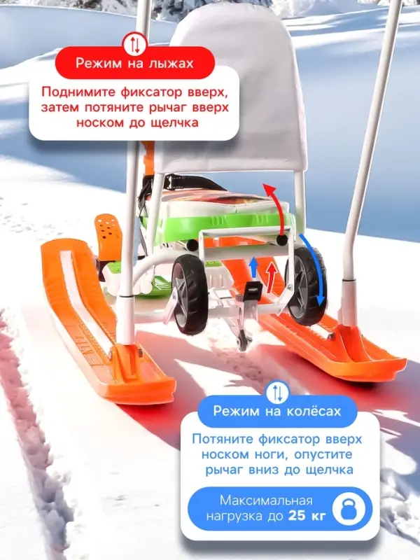Снегокат &laquo;Тимка спорт 6 Чебурашка&raquo;, со спинкой, с родительской ручкой, зелёный, оранжевый, ТС6/ЧБ1 Nika