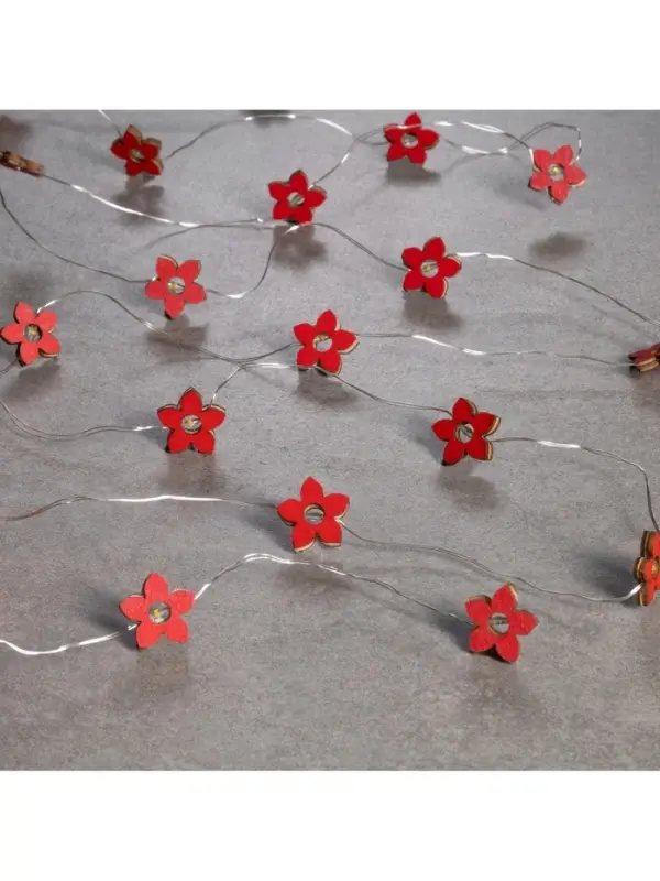 Гирлянда &laquo;Нить&raquo; 2 м роса с насадками &laquo;Цветок&raquo;, IP20, серебристая нить, 20 LED, батарейки ААх2 (нет в комплекте), свечение тёплое белое