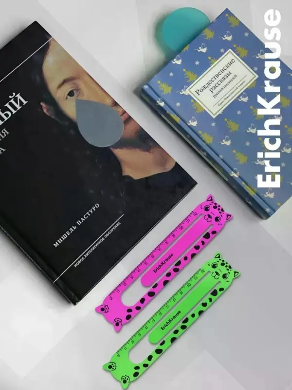 Набор из 4 закладок ErichKrause Matt Neon, фигурные, пластик, МИКС