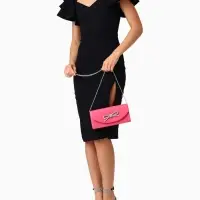 Сумка-клатч женская вечерняя на магните, на длинной цепочке, с декоративным бантом, розовая