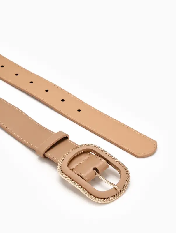 Ремень жен 05-01-07-01, Июнь2507, 3*0,3*110 см, без винта, пряж золото+пласт, 1 прокол, беж   109031