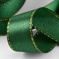 Лента атласная, с золотым люрексом, 15 мм, 23&plusmn;1 м, зелёная №049