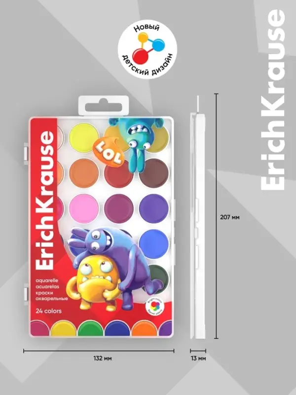 Акварель ErichKrause Jolly Friends, 24 цвета, матовые насыщенные цвета, пластиковая коробка с европодвесом