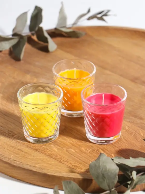 Ароматическая свеча в стакане, набор 3 шт., по 50 мл, 10 ч, 32 г, земляника, манго, цитрус