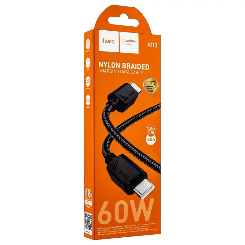Кабель Type-C на Type-C 1M 3A 60W X113 HOCO черный
