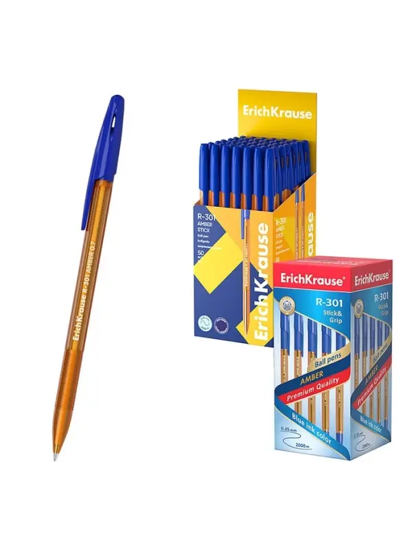 Ручка шариковая ErichKrause R-301 Amber Stick, узел 1.0 мм, чернила синие, длина линии письма 1000 метров Ручка шариковая ErichKrause R-301 Amber Stick, узел 1.0 мм, чернила синие, длина линии письма 1000 метров