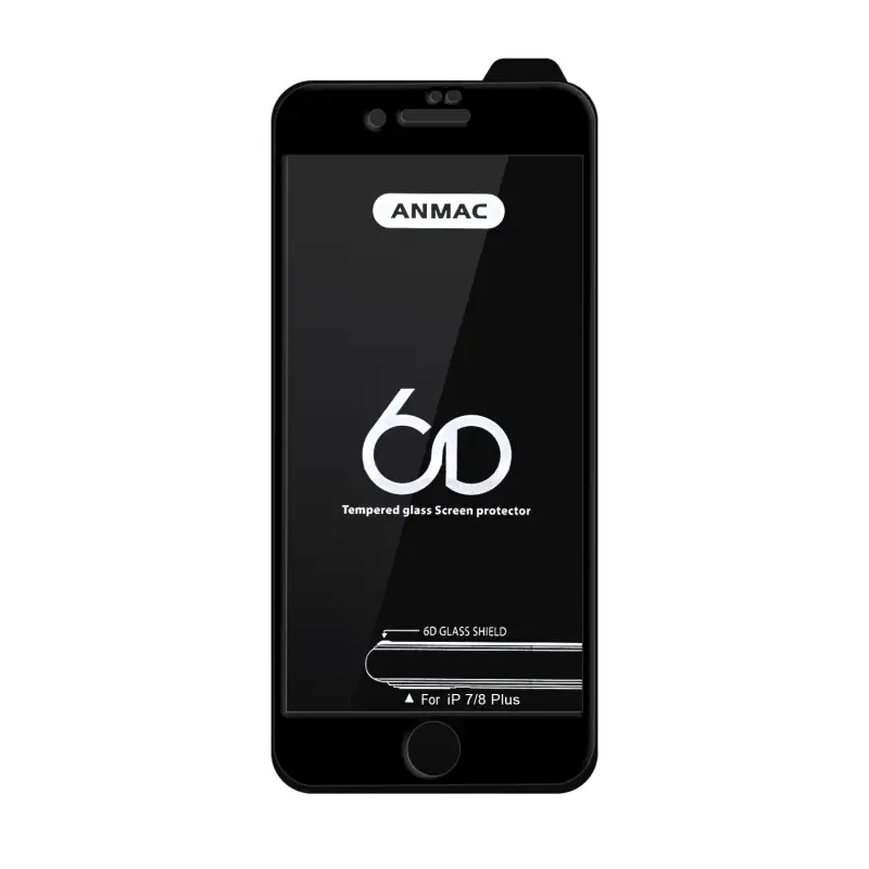 Защитное стекло iPh 7/8 Plus Anmac 6D Black без упаковки Арт.1137152 (10 шт./уп.)