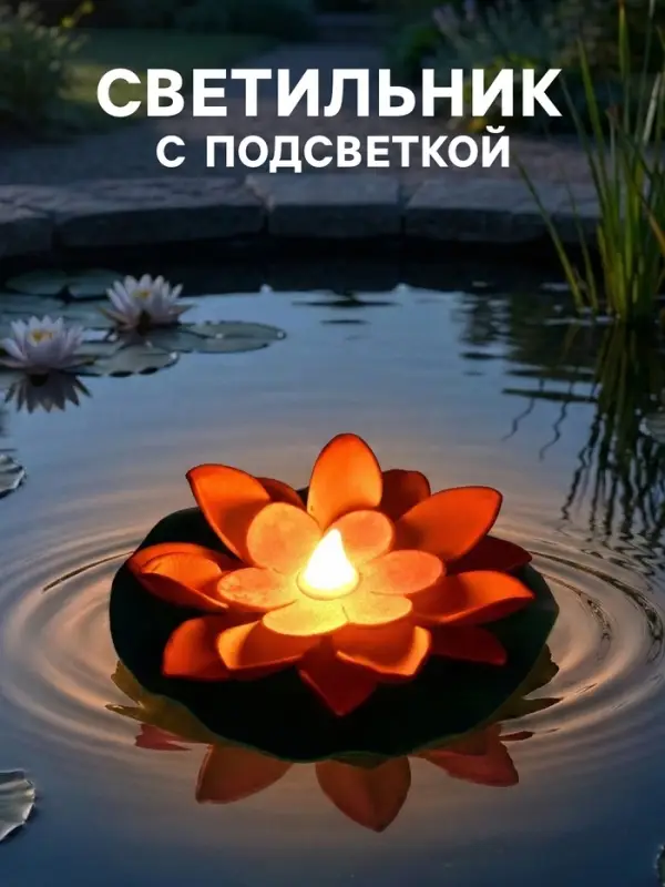 Садовый светильник для водоёмов &laquo;Лотос&raquo;, 10&times;13&times;15 см, на батарейке, розовый