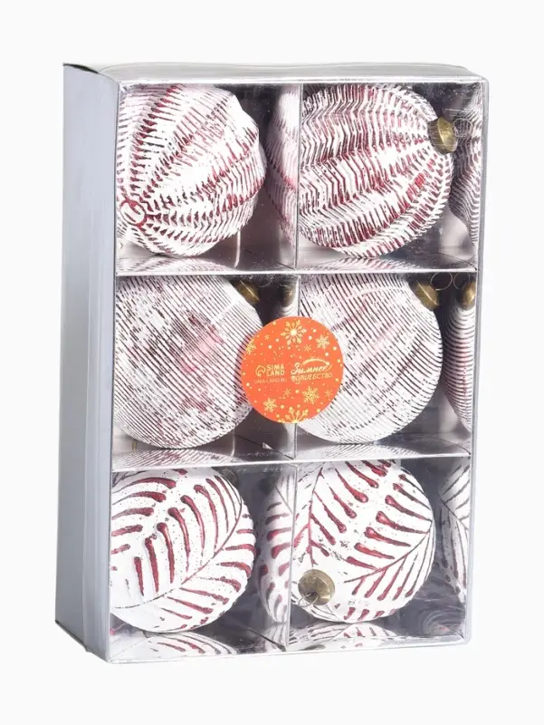 Набор ёлочных шаров &laquo;Вестон&raquo;, 6 шт., d=8 см, веточки, бело-красный