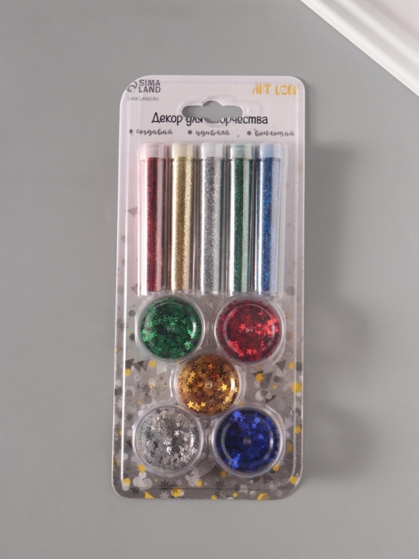 Глиттер Глиттер "Пудра и звёздочки" металлик набор 5х6 гр и 5х5 гр 21,4х9,3 см