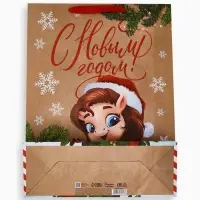 Пакет крафтовый подарочный «С Новым годом», L 31×40×11.5 см
