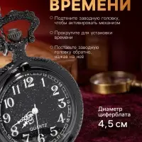 Часы карманные &laquo;Классика&raquo;, кварцевые, d=4.5 см, цепочка 37 см, с компасом