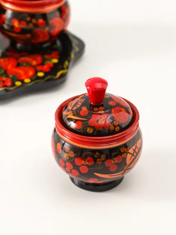 Набор для специй на подставке &laquo;Земляничка&raquo;, 15&times;15&times;6 см, дерево, хохлома