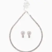 Набор 2 предмета: серьги, чокер &laquo;Лёд&raquo;, два ряда, белый в серебре, 32 см