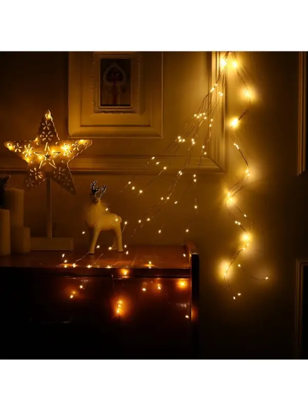 Гирлянда &laquo;Конский хвост&raquo; 10 нитей по 1 м, IP20, медная нить, 100 LED, 2 режима, от батареек АА&times;3, свечение тёплое белое