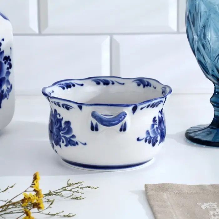 Бульонница «Рябинушка», с ручками, H=7 см, 0,45 л, гжель Бульонница «Рябинушка», с ручками, H=7 см, 0,45 л, гжель