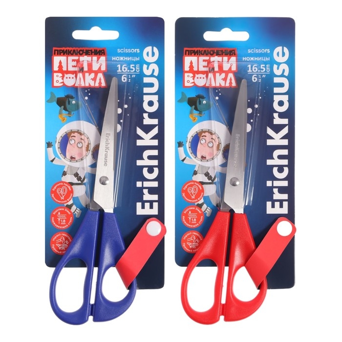 Ножницы детские ErichKrause Ножницы детские ErichKrause "Приключения Пети и Волка", 16.5 см, закруглённые концы лезвий, эргономичные ручки, ударопрочный пластик, МИКС