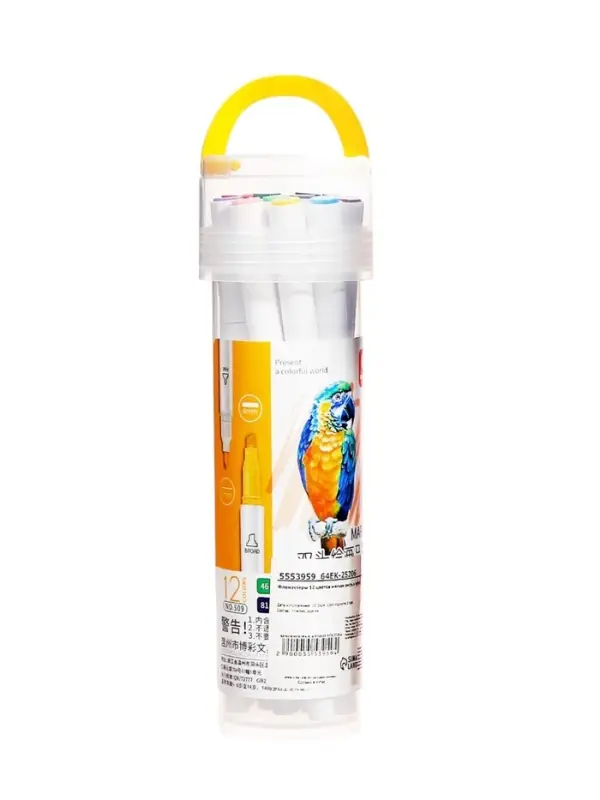 Фломастеры 12 цветов, мягкая кисть в тубусе