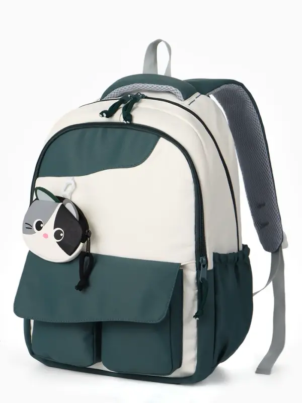 Рюкзак 32*14*46 см, 2 отд, 4 н/карм, +Кошелек, Кот, зеленый/белый