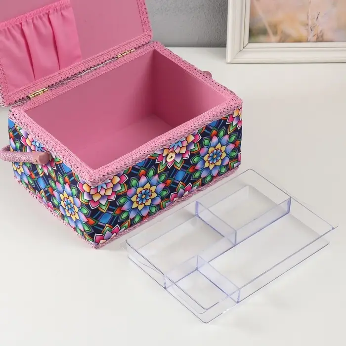 Шкатулка для рукоделия и шитья &laquo;Цветы калейдоскопа&raquo;, хранение ниток, иголок, мелочи, 19&times;26&times;14.5 см