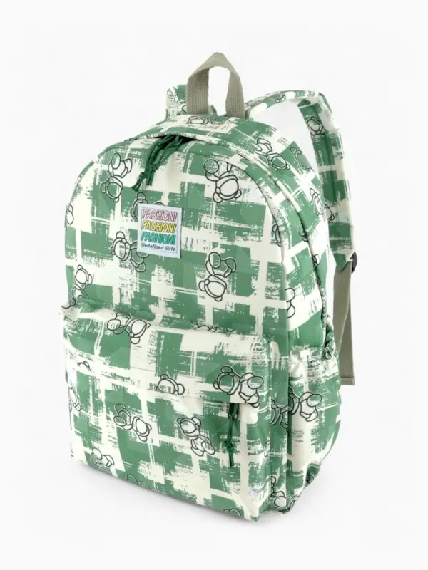 Рюкзак школьный на молнии, с карманами, с принтом, размер 28.5&times;12&times;41 см, зелёный