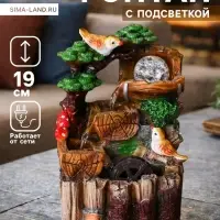 Фонтан настольный &laquo;Птички на бревнах&raquo;, 10&times;14&times;19 см, с подсветкой