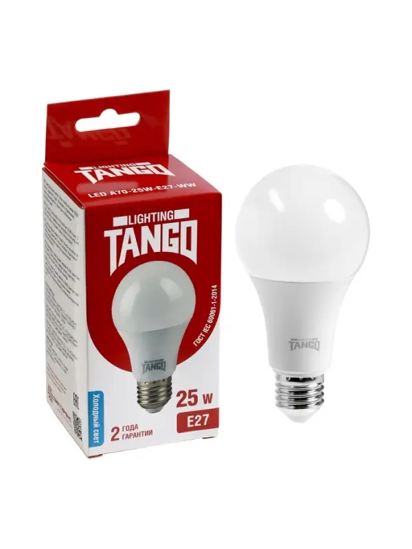 Лампа светодиодная TANGO, А70, 25 Вт, E27, 2375 Лм, 6500K, IP20, свечение холодное белое, матовое ст