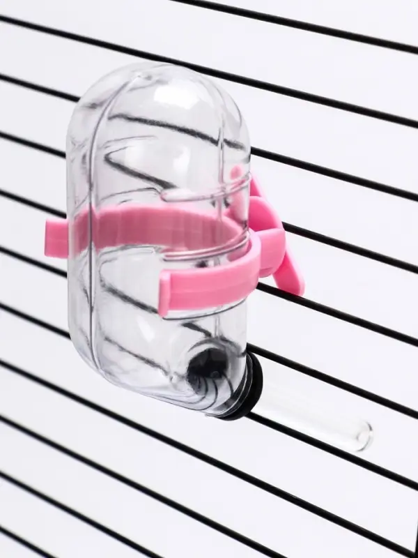 Поилка для грызунов, 60 мл, 12&times;4 см, с розовым креплением, прозрачная