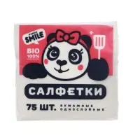 Салфетки бумажные однослойные Panda SMILE 24&times;24 см, белые, 75 шт.