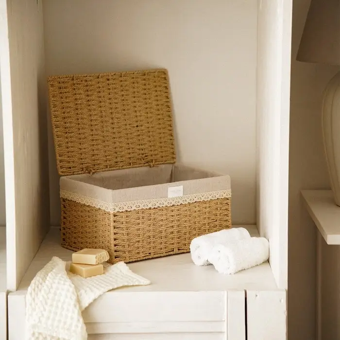 Корзина для хранения с крышкой SL Home, плетёная, ручной работы, 35&times;25&times;19 см, МИКС узора
