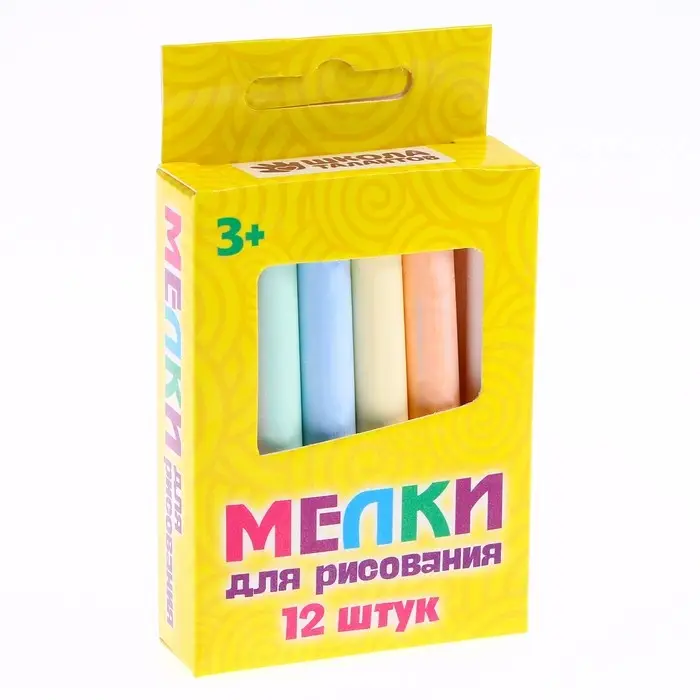 Мелки для рисования, набор 12 шт., 6 цветов, 50 г Мелки для рисования, набор 12 шт., 6 цветов, 50 г