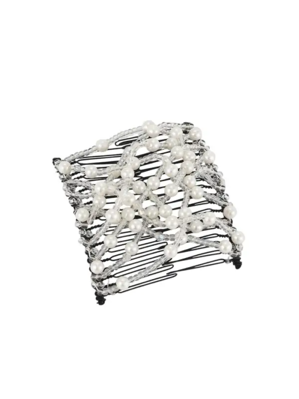 Зажим для волос &laquo;Сетка&raquo;, бусины, 8&times;7 см, белый