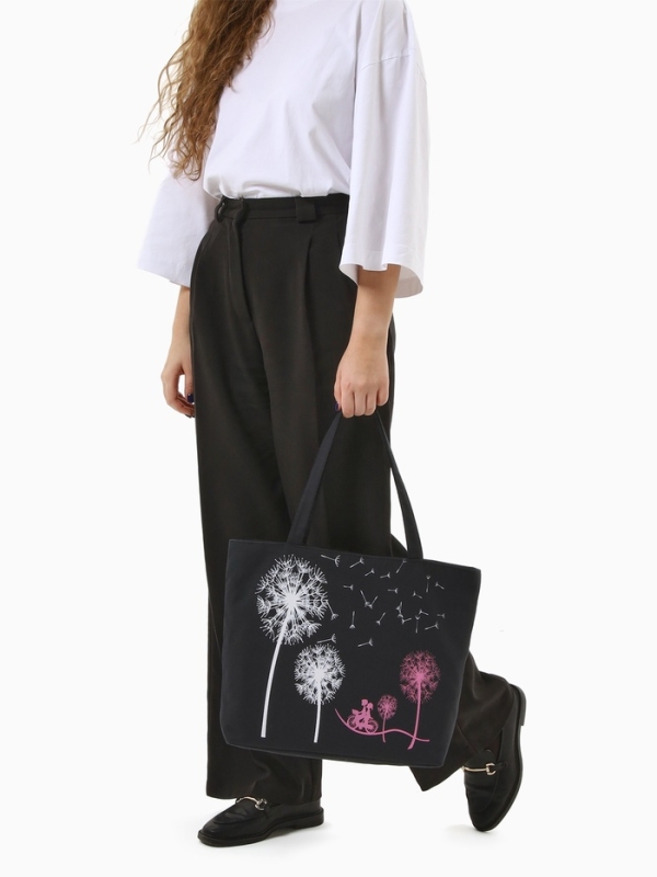 Шопер Одуванчики, 42*9*32, отдел на молнии, подклад, черный Шопер Одуванчики, 42*9*32, отдел на молнии, подклад, черный