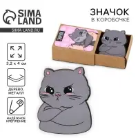 Значок деревянный &laquo;Котик&raquo;, 3.2&times;4 см