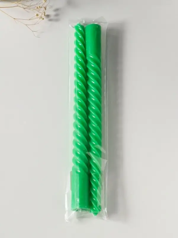 Набор свечей витых 25 см, 2 шт., 57 г, 5 ч, зелёный
