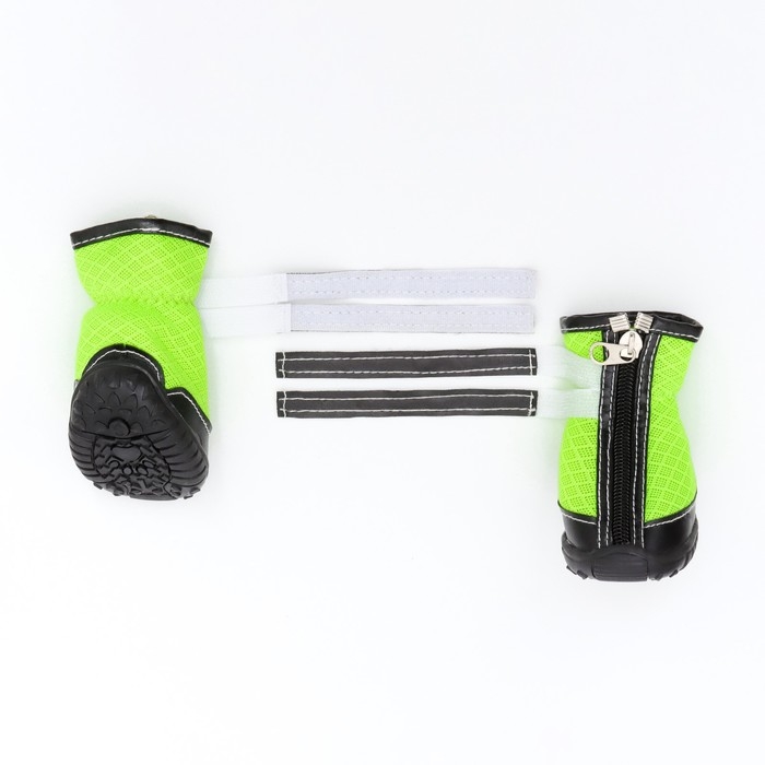 Ботинки высокие для больших собак, набор 4 шт, размер M (подошва 9х6,4 см), чёрно-салатовые