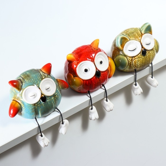 Сувенир керамика Сувенир керамика "Вязаные совята с длинными ножками" набор 3 шт 8х7,5х9,5 7,5х8х12 см