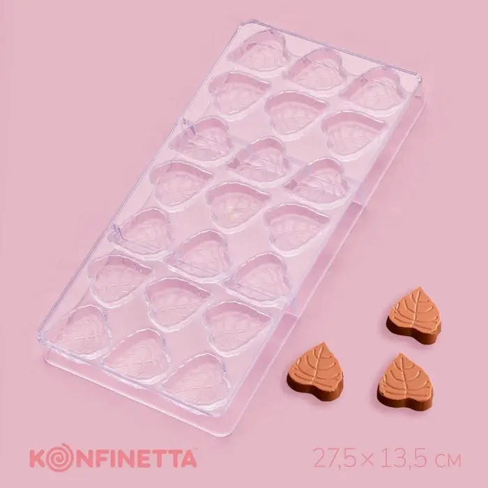 Форма для конфет и шоколада KONFINETTA &laquo;Листочки&raquo;, 27.5&times;13.5&times;2.5 см, 21 ячейка 4&times;3&times;0.8 см, пластик, прозрачная