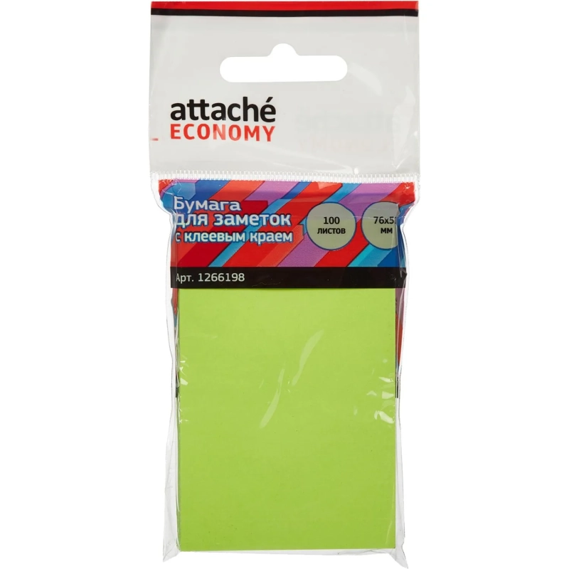 Стикеры Attache Economy с клеев.краем 76x51 мм,100 лист неоновый зеленый