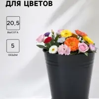 Вазон без ручек, 5 л, h=20.5 см, нержавеющая сталь, чёрный