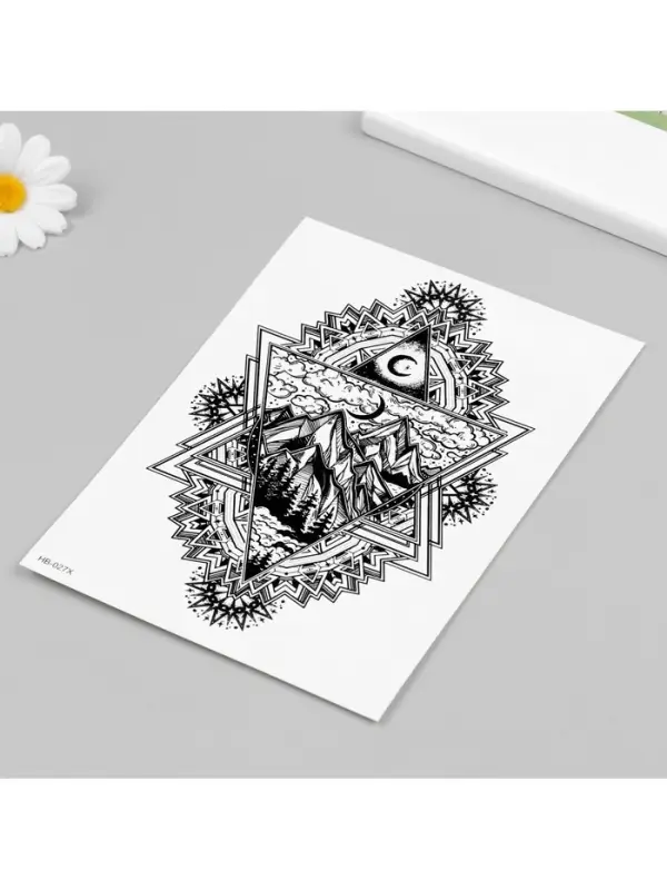 Переводная тату на тело чёрная «Горы в треугольнике», 21×14.8 см